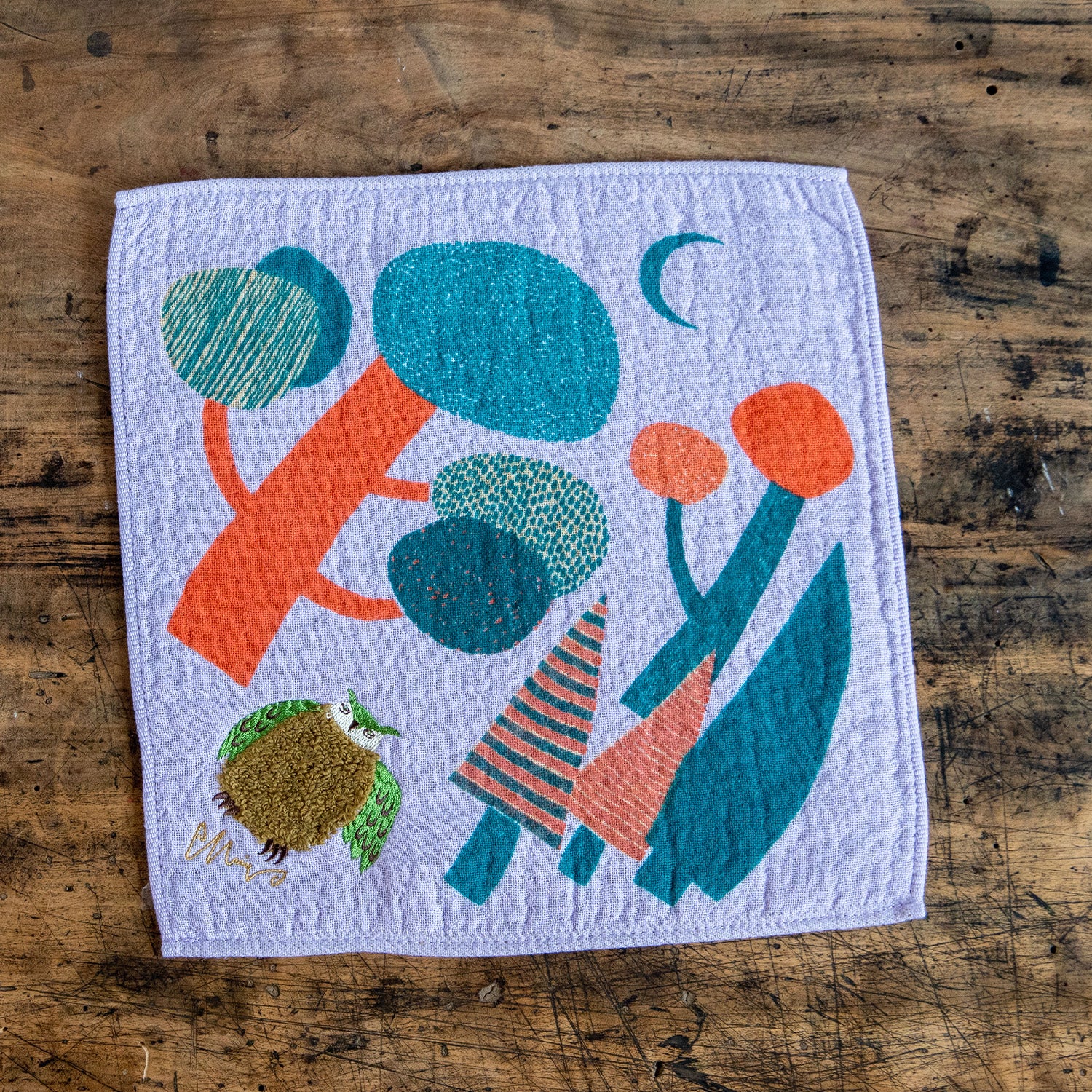 moritaMiW/モリタミウ ガーゼパイルハンカチ ミミズク『月夜ミミズク