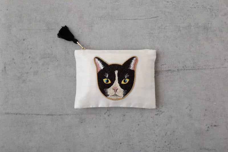 COTTAGE/コテージ　キャット 刺繍 フラットポーチ (M)