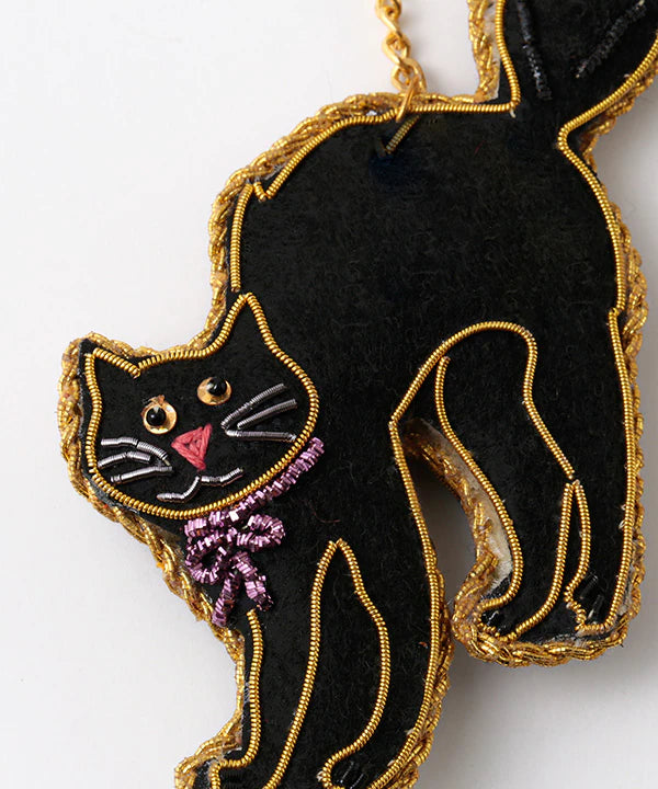 COTTAGE/コテージ　ザリ刺繍 キーホルダー ブラックキャット