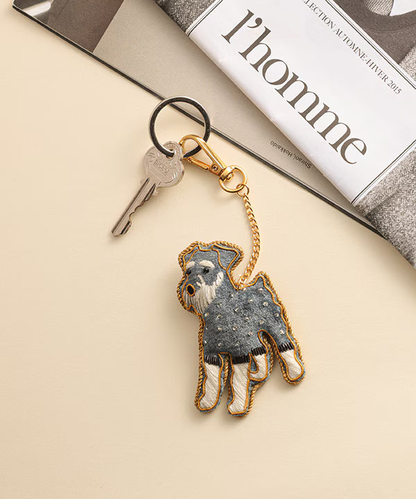 COTTAGE/コテージ　ザリ刺繍 キーホルダー シュナウザー