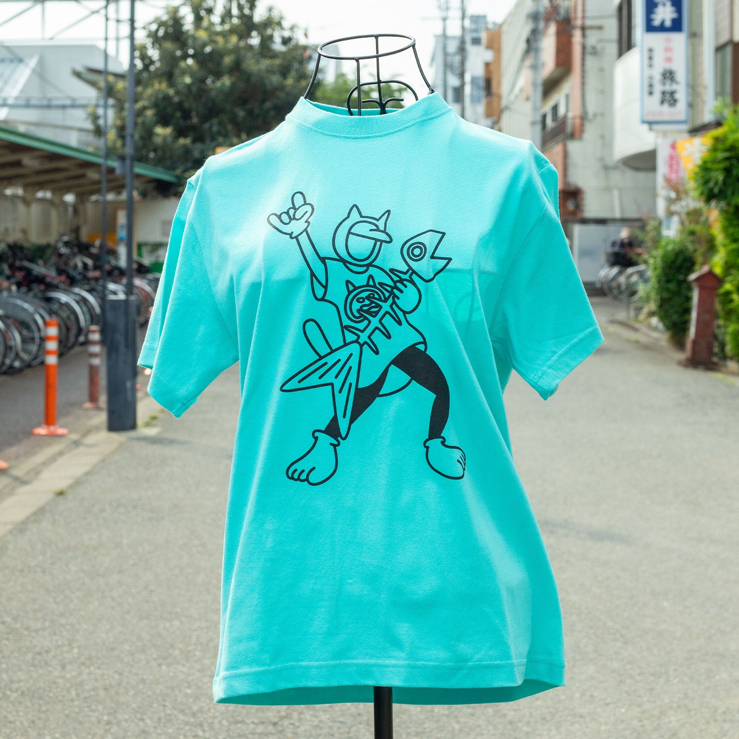 ネコノマニマニ オリジナルTシャツ Fishing-V ミントグリーン