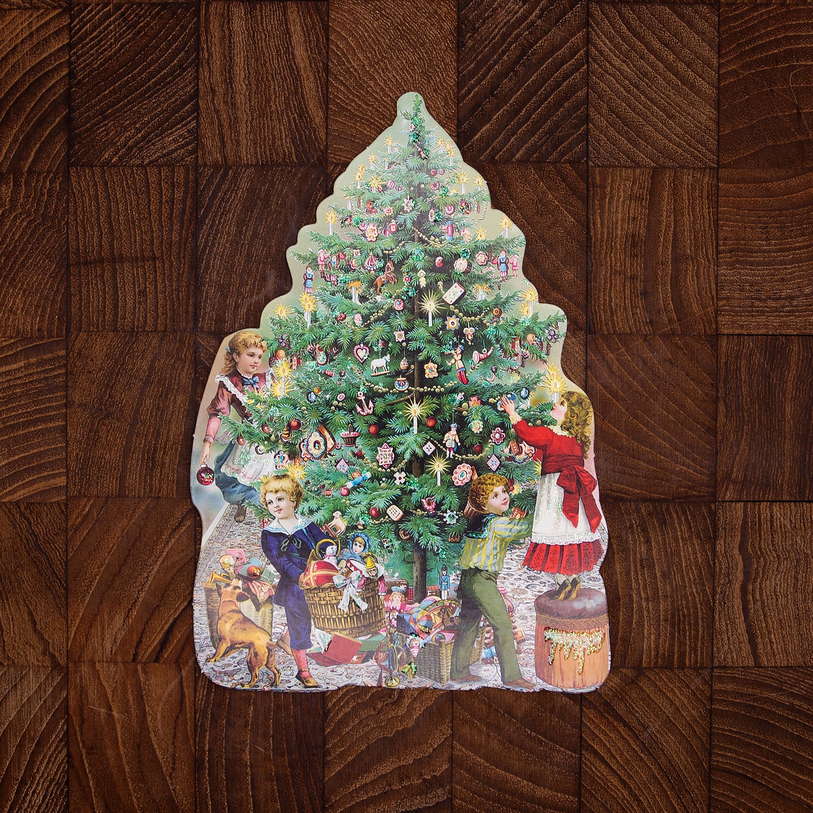 ドイツ製 クリスマス　ダイカットポストカード ラメ＆ダイカット加工 ツリー