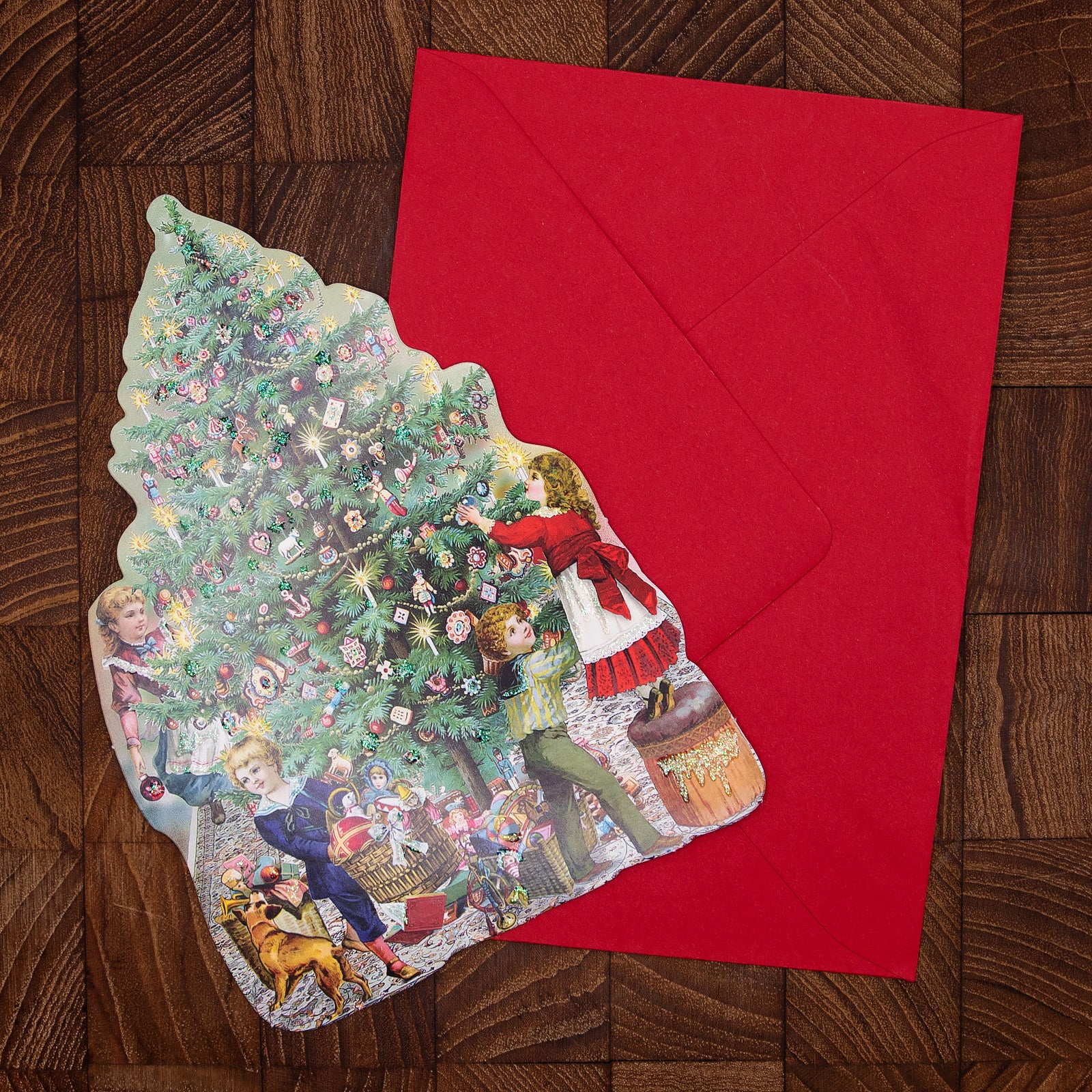 ドイツ製 クリスマス　ダイカットポストカード ラメ＆ダイカット加工 ツリー