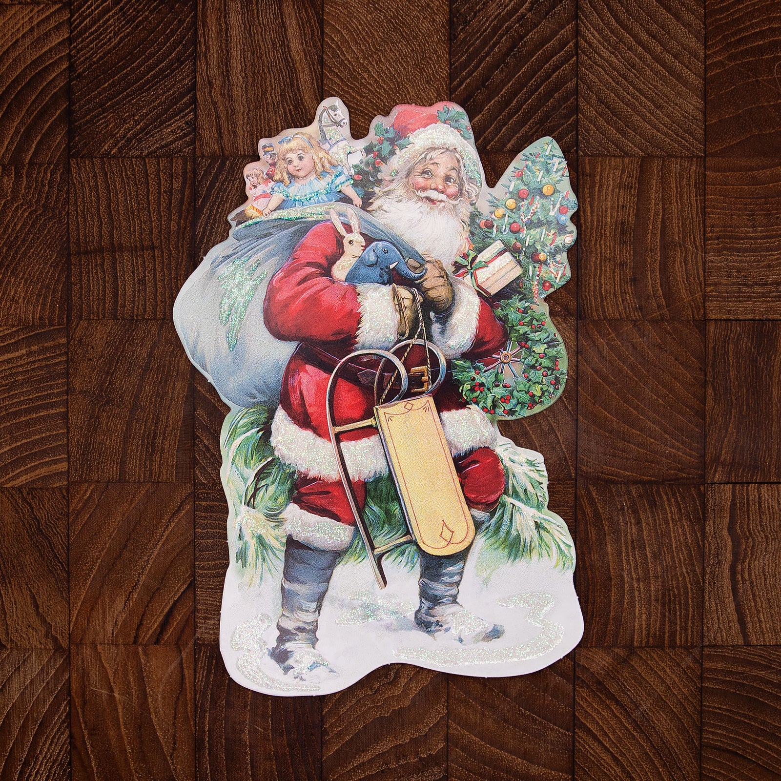 ドイツ製 クリスマス　ダイカットポストカード ラメ＆ダイカット加工 サンタクロース