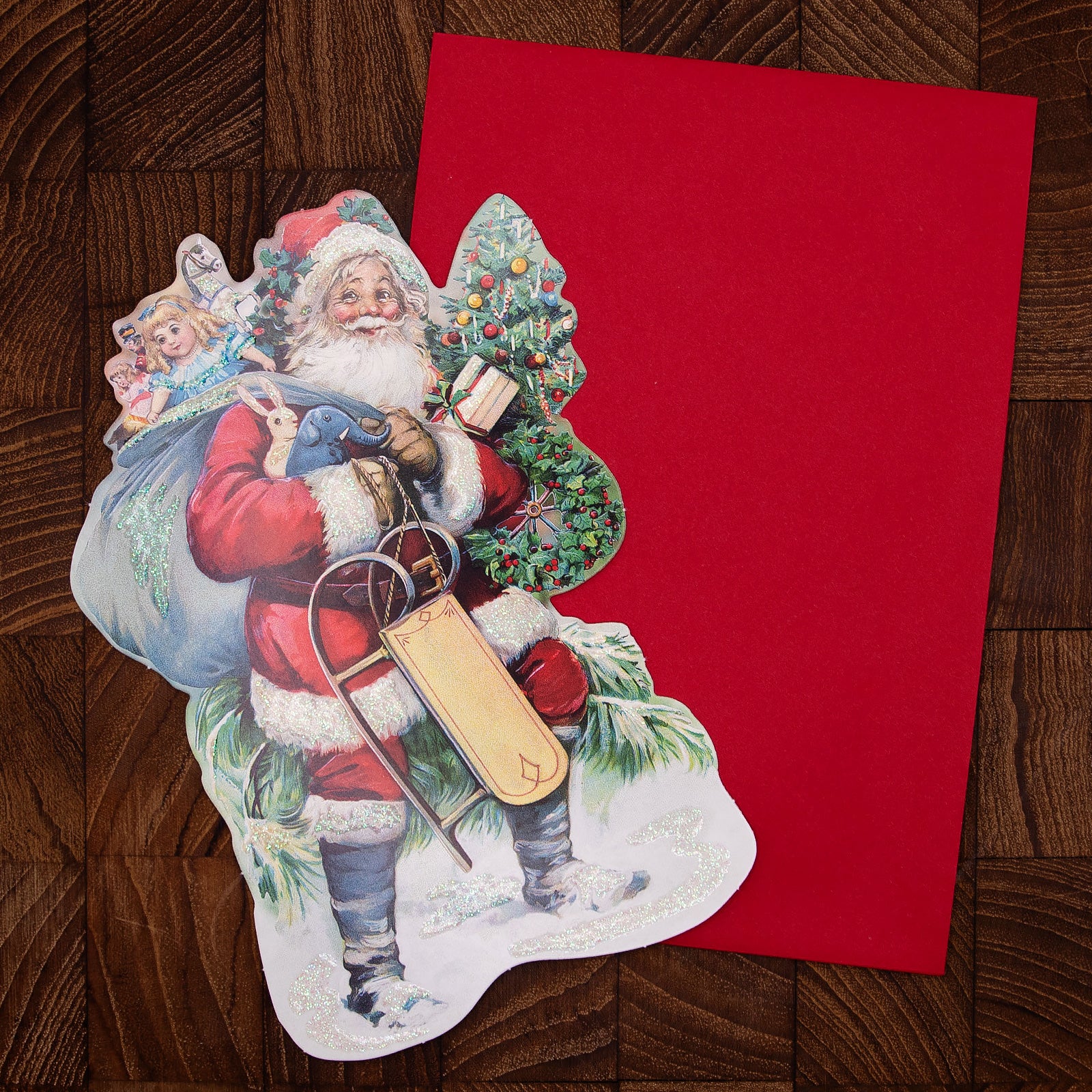 ドイツ製 クリスマス　ダイカットポストカード ラメ＆ダイカット加工 サンタクロース