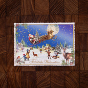 ドイツ製 クリスマス ポストカード ラメ＆ダイカット加工 サンタとトナカイ
