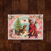 ドイツ製 クリスマス ポストカード ラメ＆ダイカット加工 サンタとイヌ