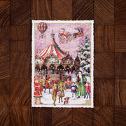 ドイツ製 クリスマス ポストカード ラメ＆ダイカット加工 気球とメリーゴーランド