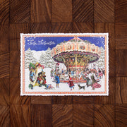 ドイツ製 クリスマス ポストカード ラメ＆ダイカット加工 サンタとメリーゴーランド