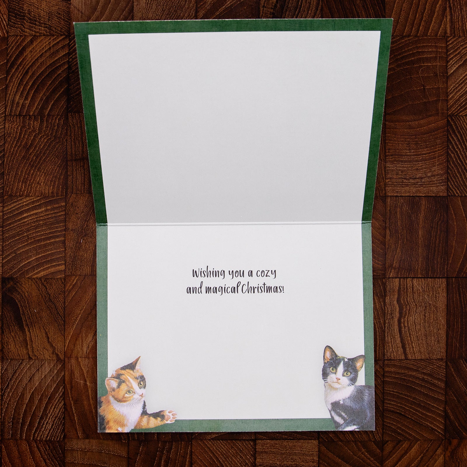LANG社　クリスマスグリーティングカード　キラキラグリッター加工　カラーデザイン封筒付き　窓辺のネコたち