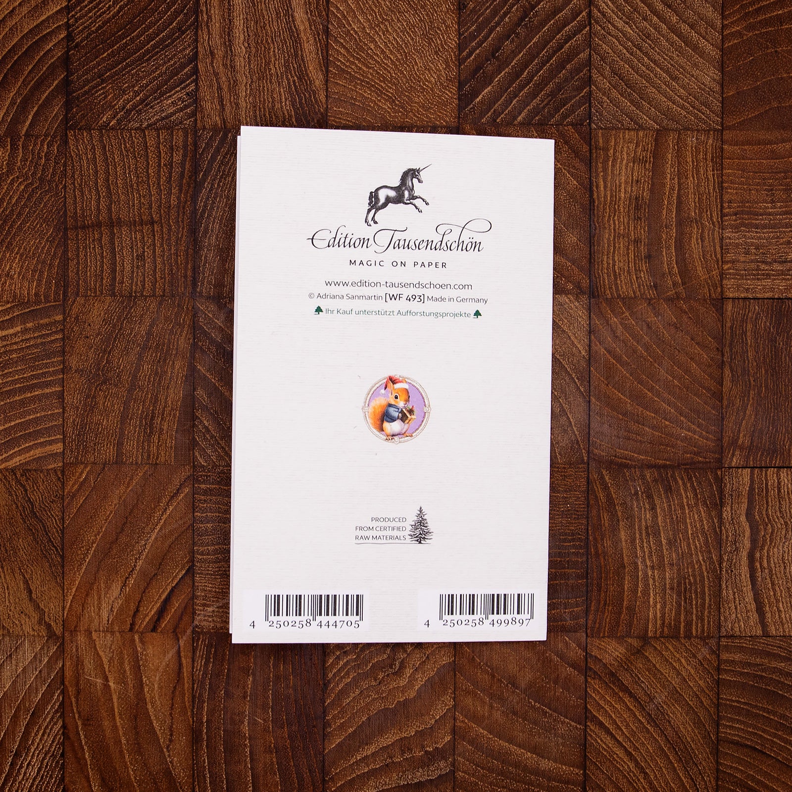 ドイツ製 クリスマス キラキラグリッター　グリーティングカード　サンタクロース＆ネコ