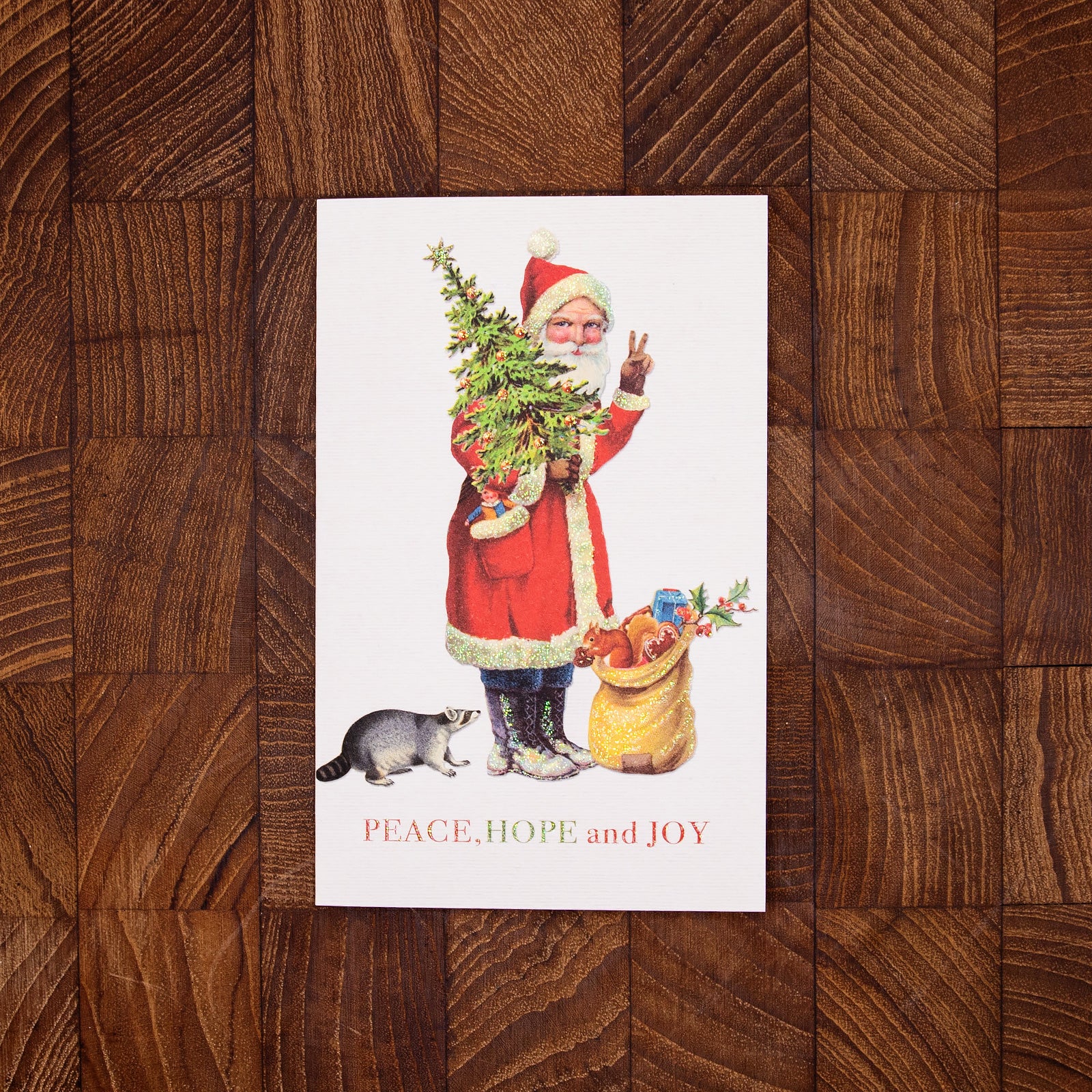 ドイツ製 クリスマス キラキラグリッター　グリーティングカード　サンタクロース