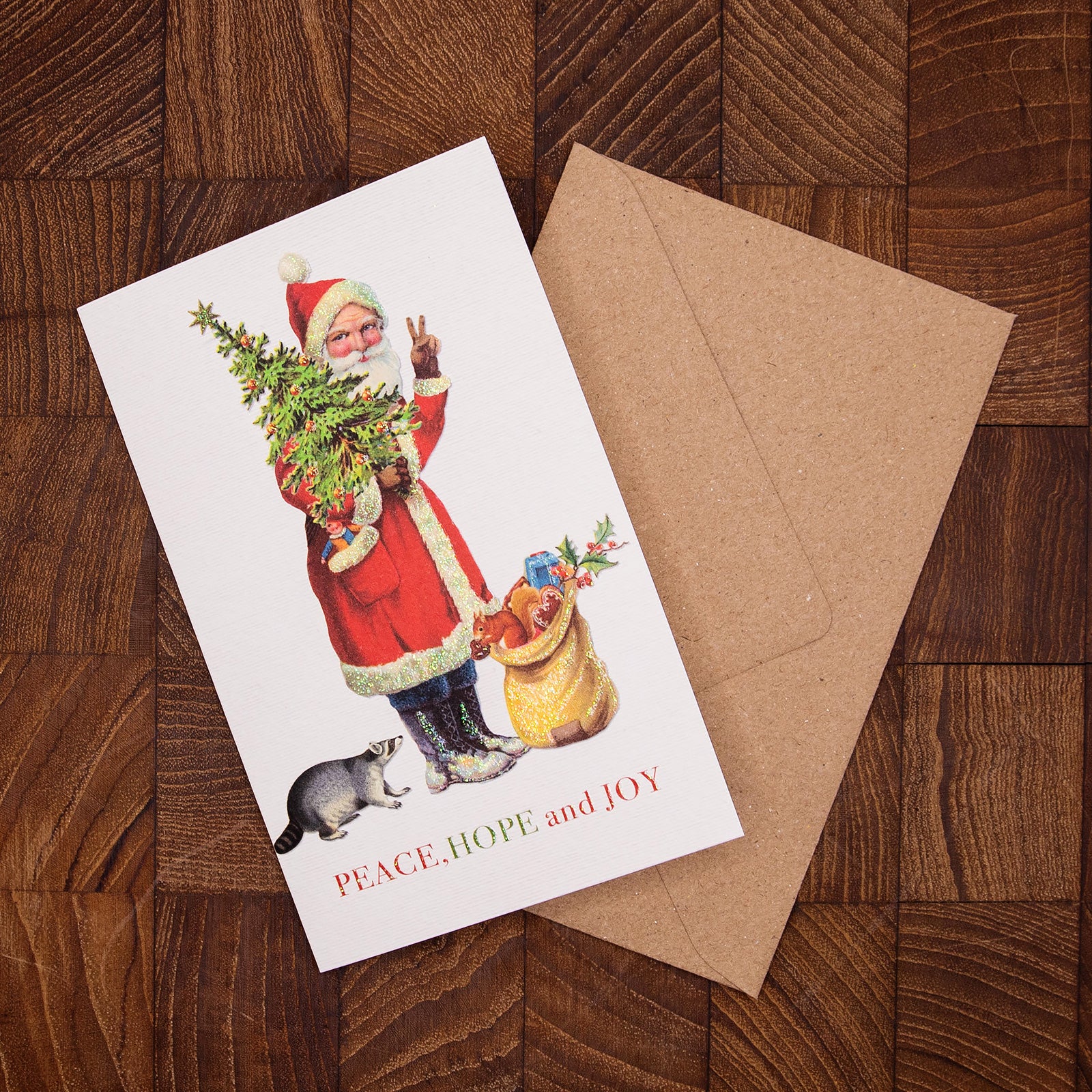 ドイツ製 クリスマス キラキラグリッター　グリーティングカード　サンタクロース