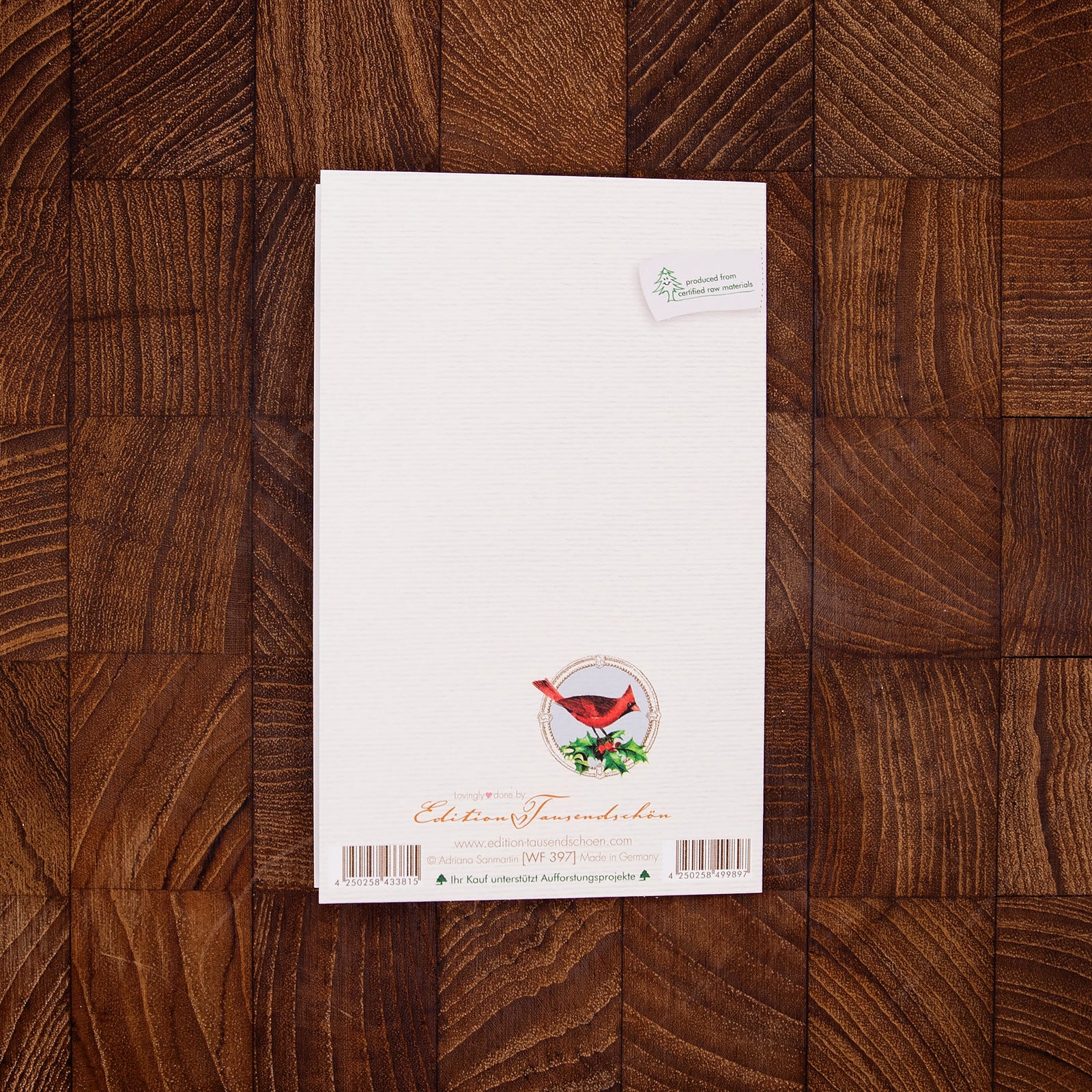 ドイツ製 クリスマス キラキラグリッター　グリーティングカード　ヒツジ、ウサギ、リス、小鳥