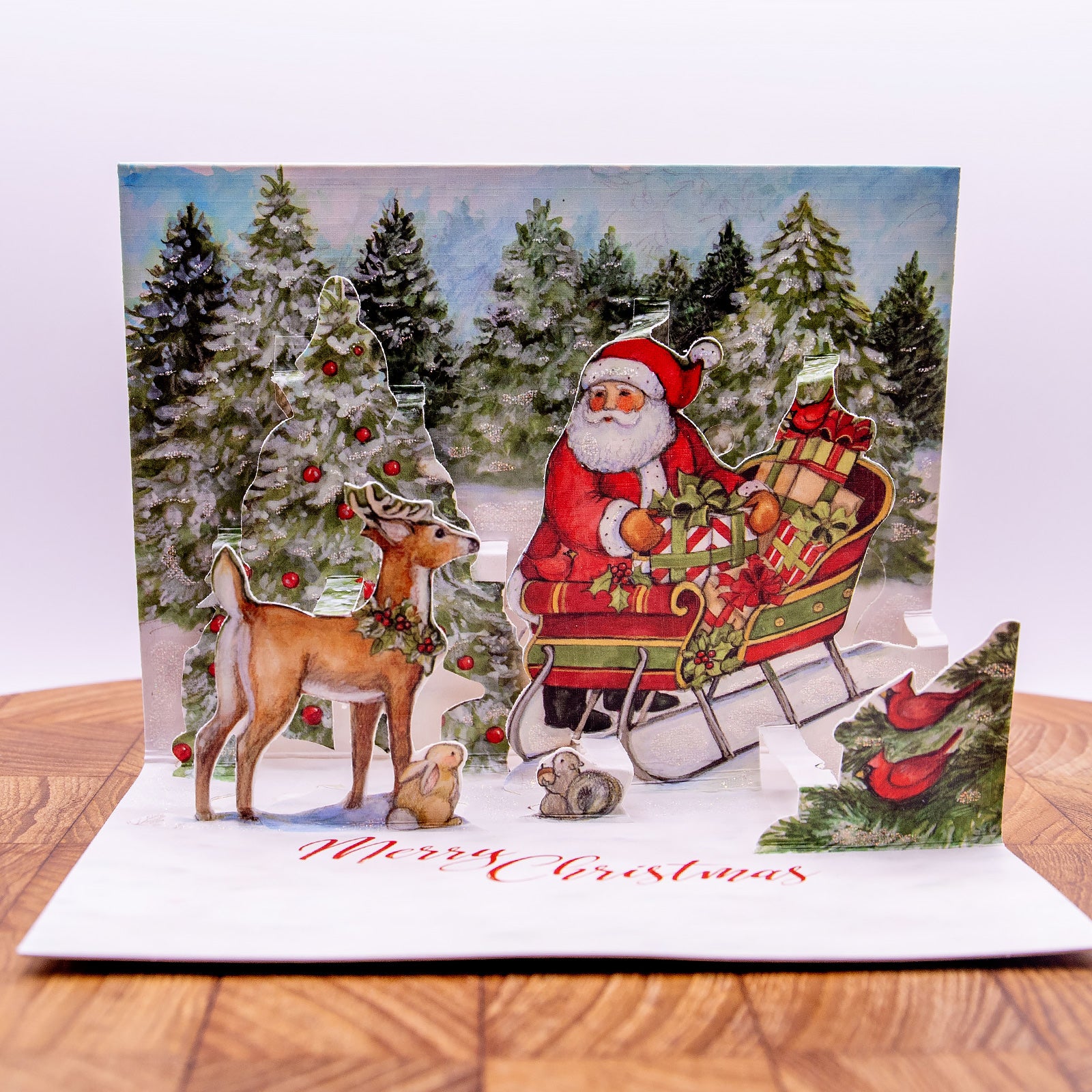 LANG社　クリスマスPOP-UP　グリッターつきグリーティングカード　カラーデザイン封筒付き　Christmas Delivery