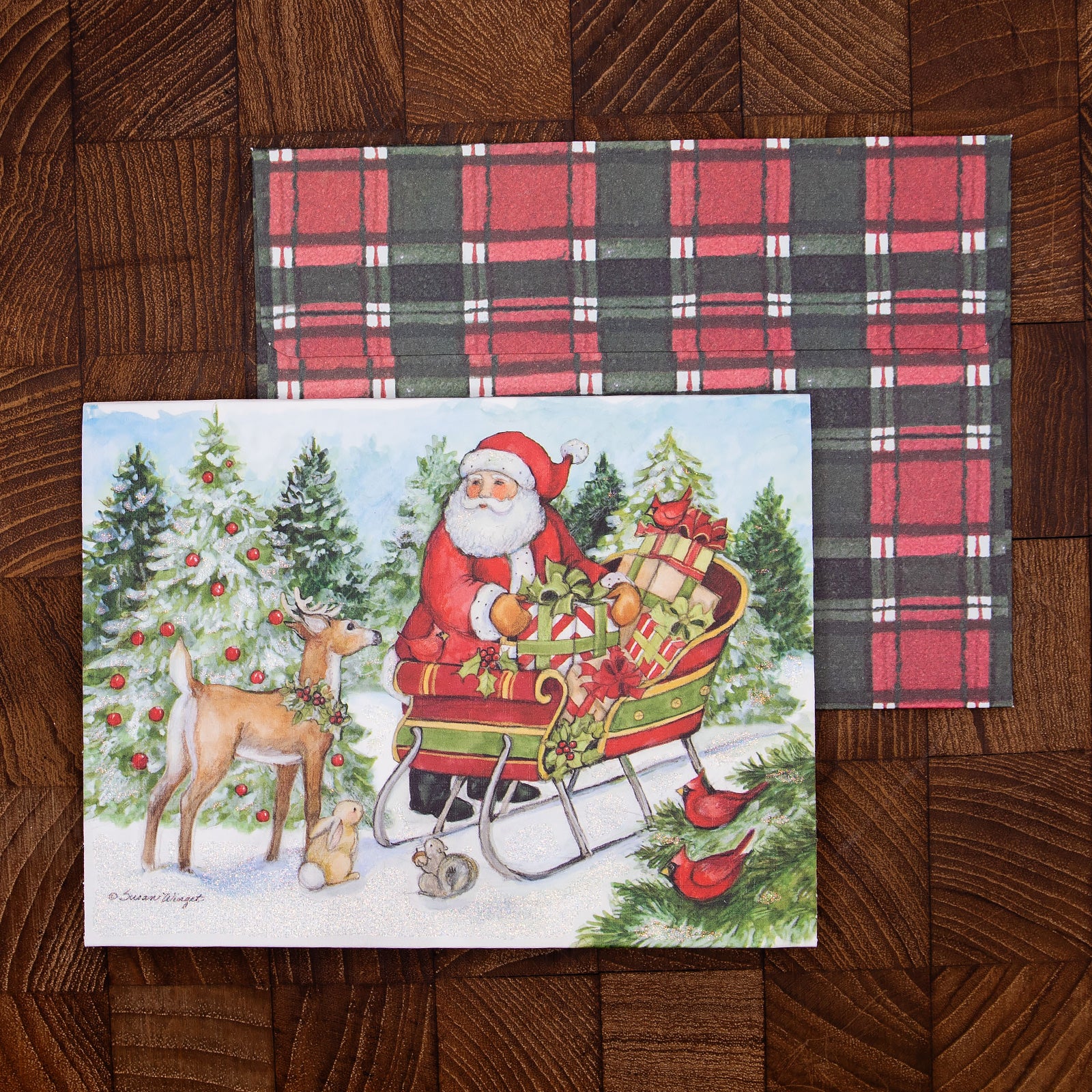 LANG社　クリスマスPOP-UP　グリッターつきグリーティングカード　カラーデザイン封筒付き　Christmas Delivery