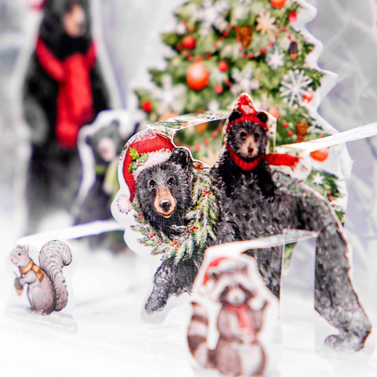 LANG社　クリスマスPOP-UP　グリッターつきグリーティングカード　カラーデザイン封筒付き　Woodland Winter