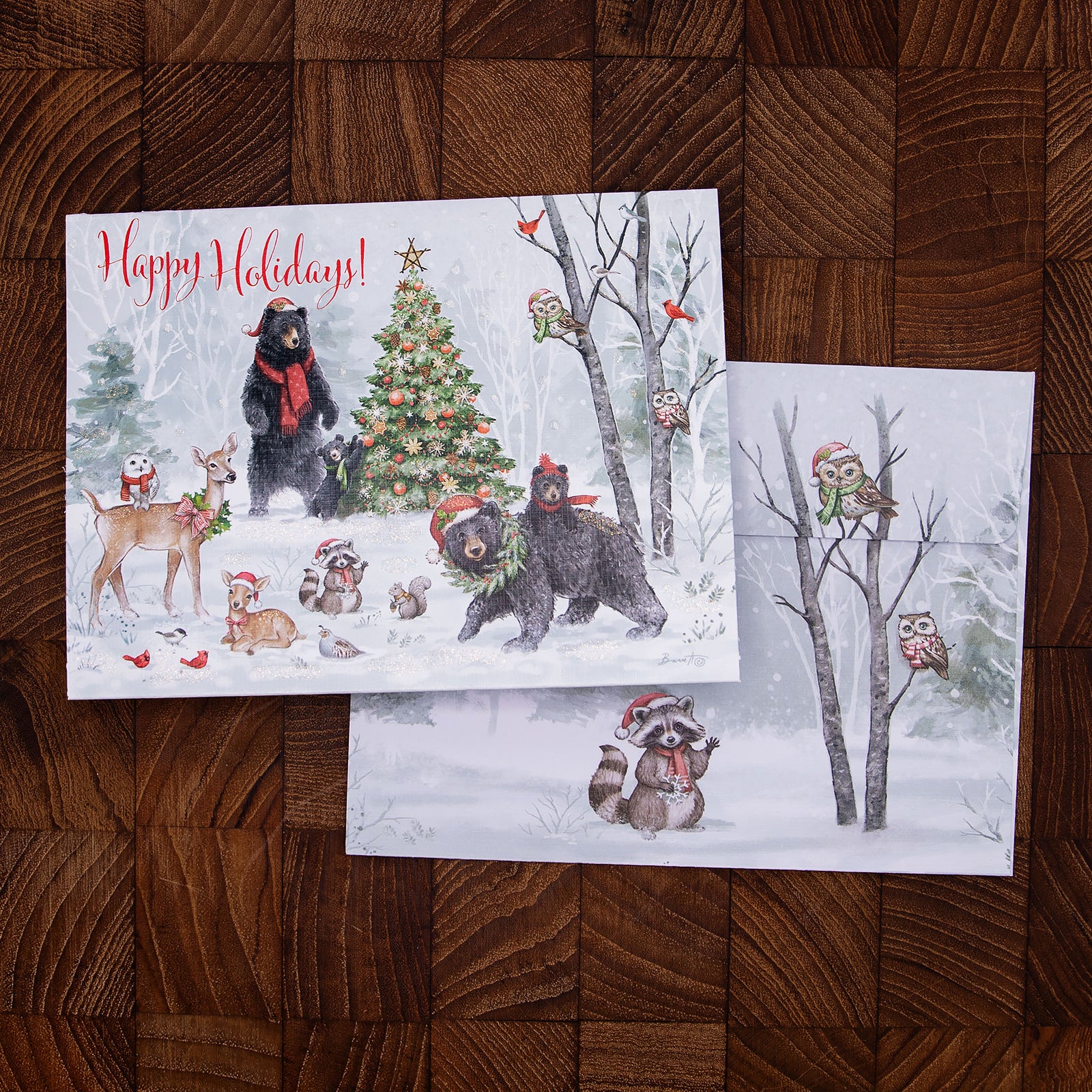 LANG社　クリスマスPOP-UP　グリッターつきグリーティングカード　カラーデザイン封筒付き　Woodland Winter