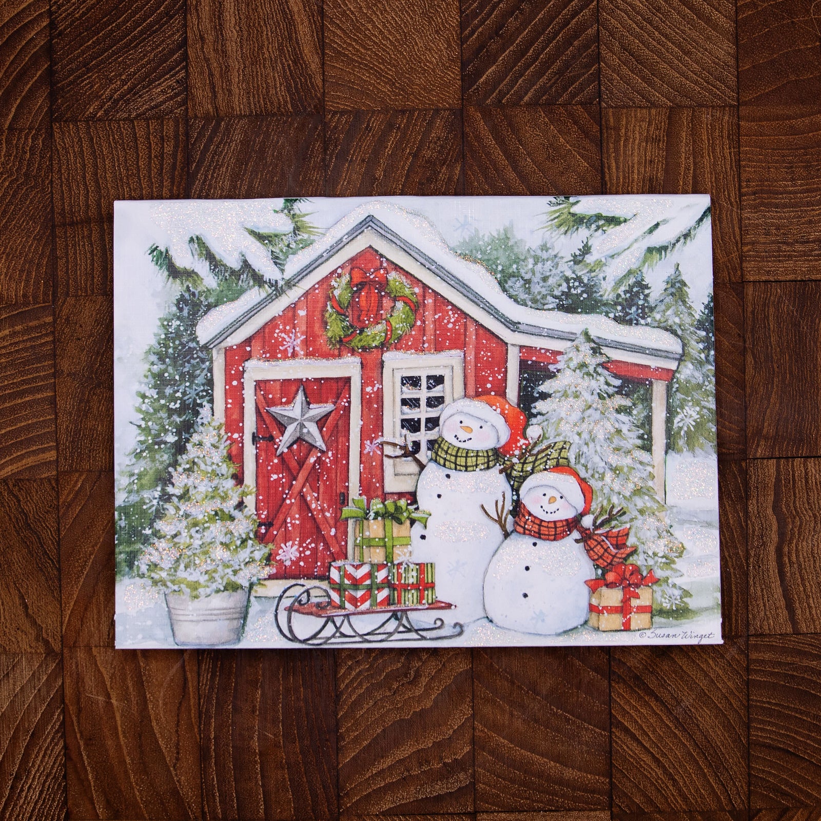 LANG社　クリスマスPOP-UP　グリッターつきグリーティングカード　カラーデザイン封筒付き　Snowman’s　Farmhouse