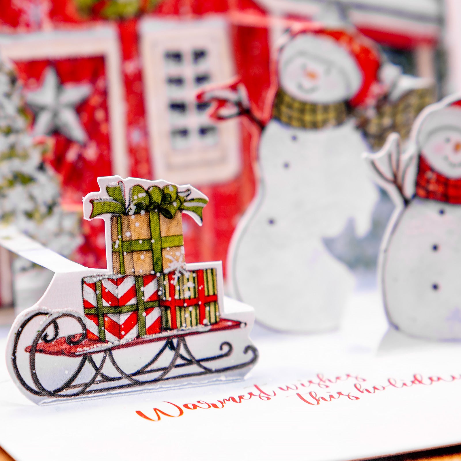 LANG社　クリスマスPOP-UP　グリッターつきグリーティングカード　カラーデザイン封筒付き　Snowman’s　Farmhouse