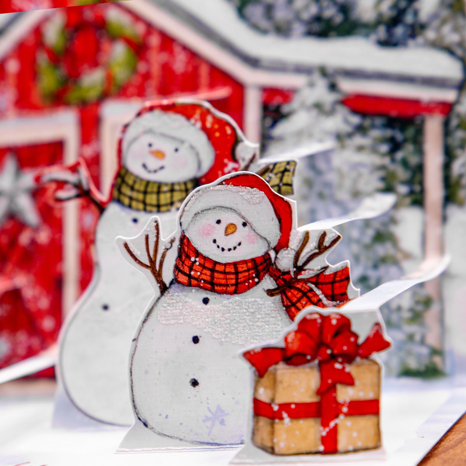 LANG社　クリスマスPOP-UP　グリッターつきグリーティングカード　カラーデザイン封筒付き　Snowman’s　Farmhouse