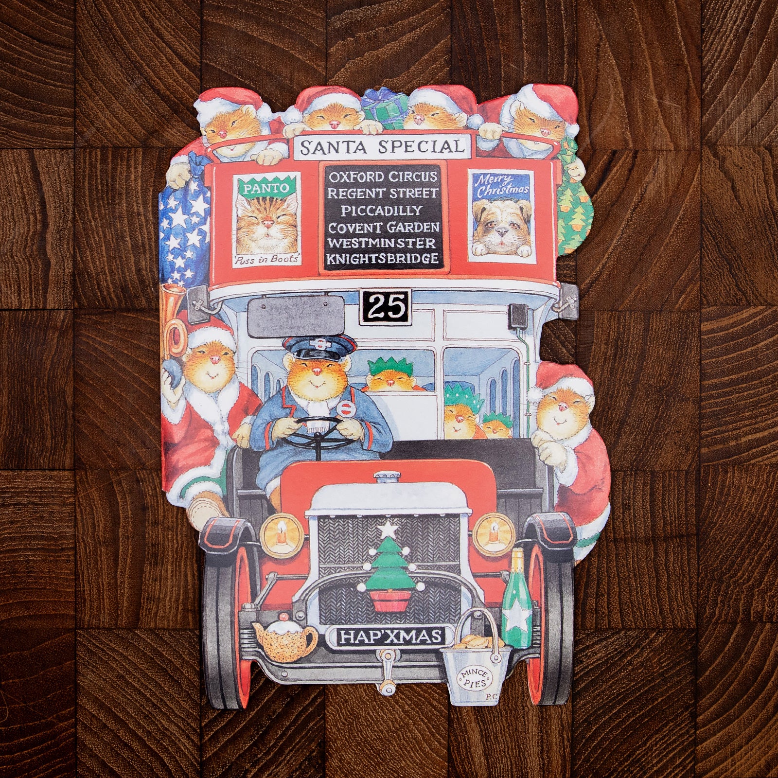 ダイカット クリスマスカード ピータークロス クリスマスのバス メッセージカード 封筒付き 白