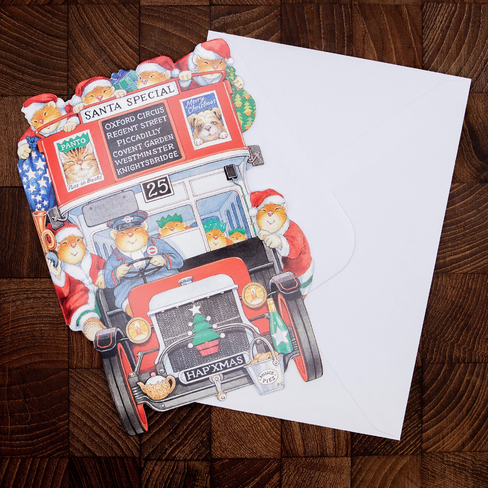 ダイカット クリスマスカード ピータークロス クリスマスのバス メッセージカード 封筒付き 白