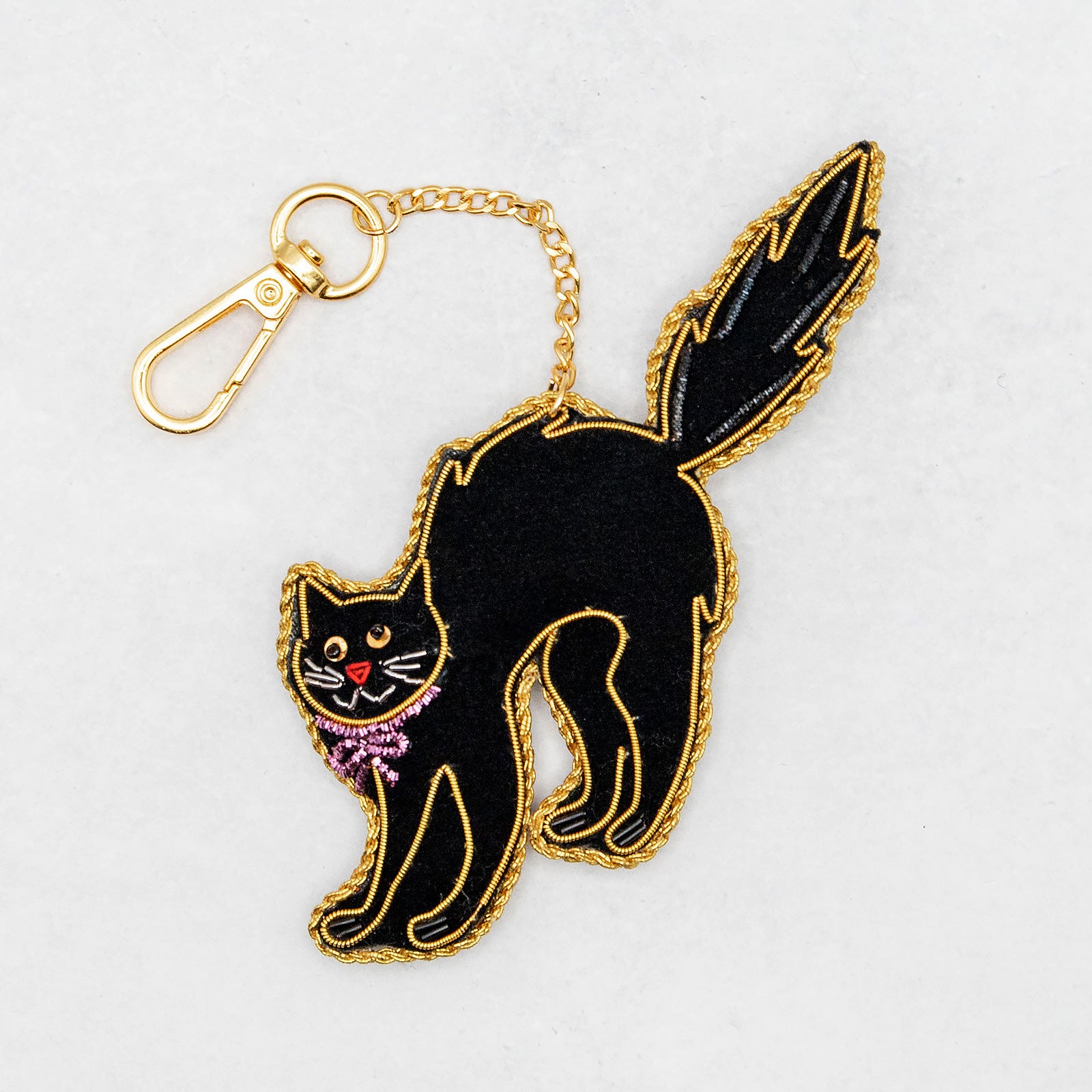 COTTAGE/コテージ　ザリ刺繍 キーホルダー ブラックキャット
