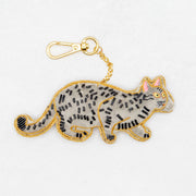 COTTAGE/コテージ　ザリ刺繍 キーホルダー キャット・グレー