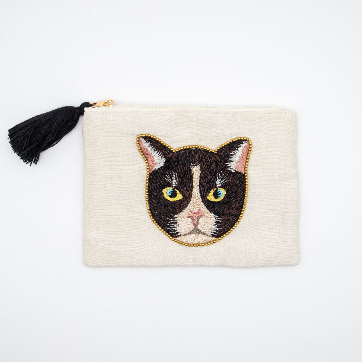 COTTAGE/コテージ　キャット 刺繍 フラットポーチ (M)