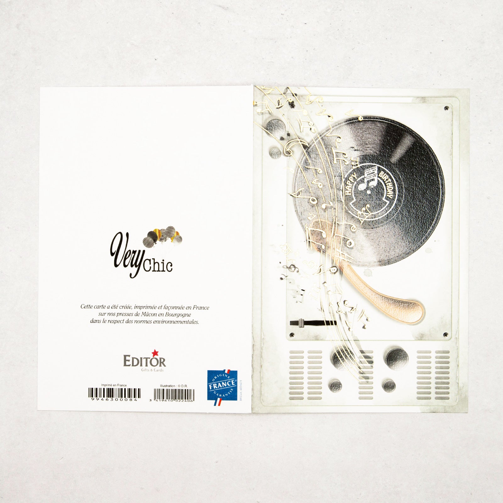 フランス　グリーティング カード　「レコード」　音楽　Happy Birthday