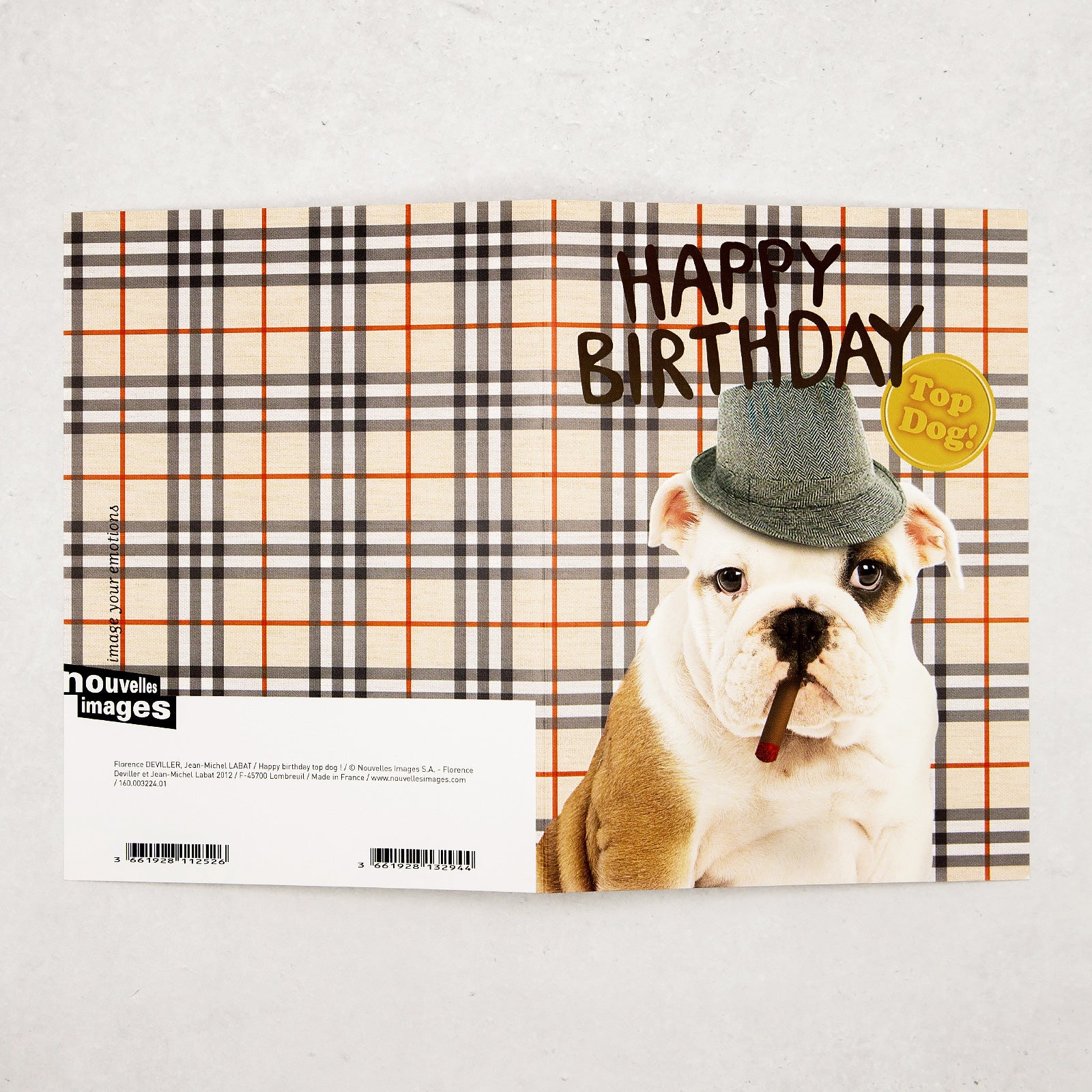 フランス　グリーティングカード　帽子イヌ　Happy Birthday