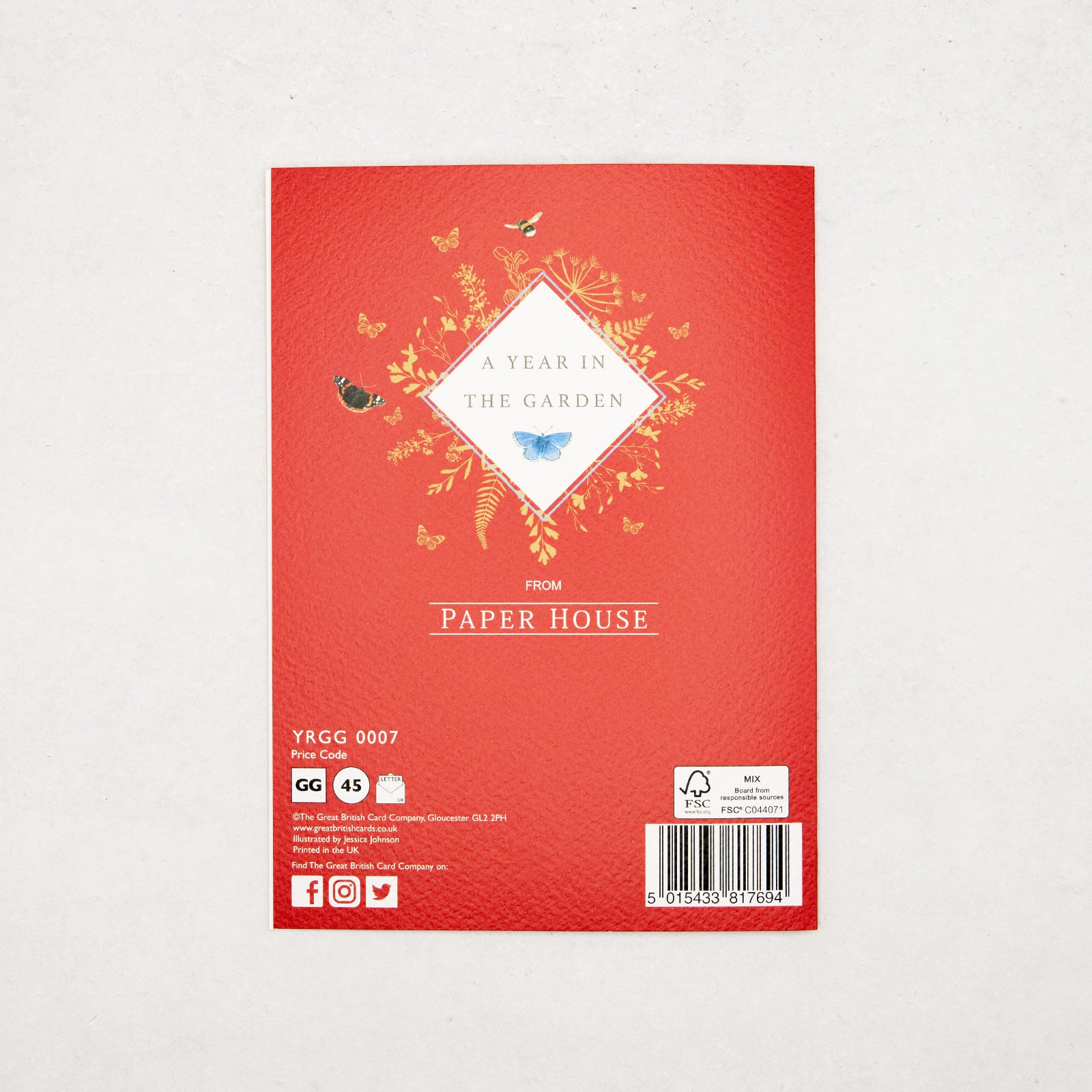 イギリス　グリーティング カード　花柄　レッド　Happy Birthday