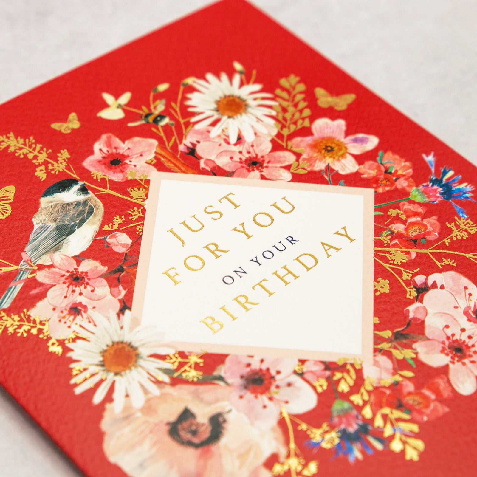 イギリス　グリーティング カード　花柄　レッド　Happy Birthday