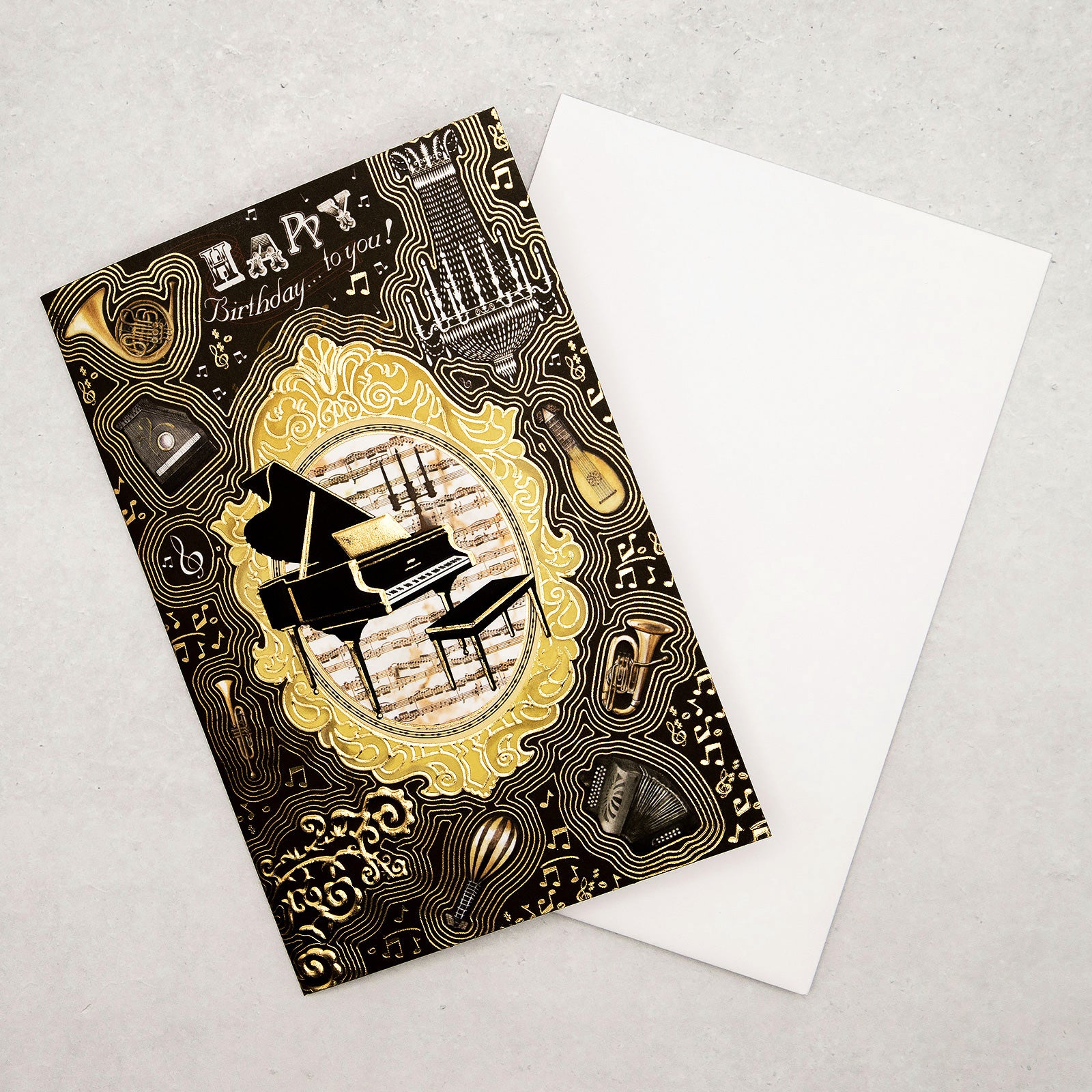 フランス　グリーティング カード 「グランドピアノと楽器」 音楽　Happy Birthday