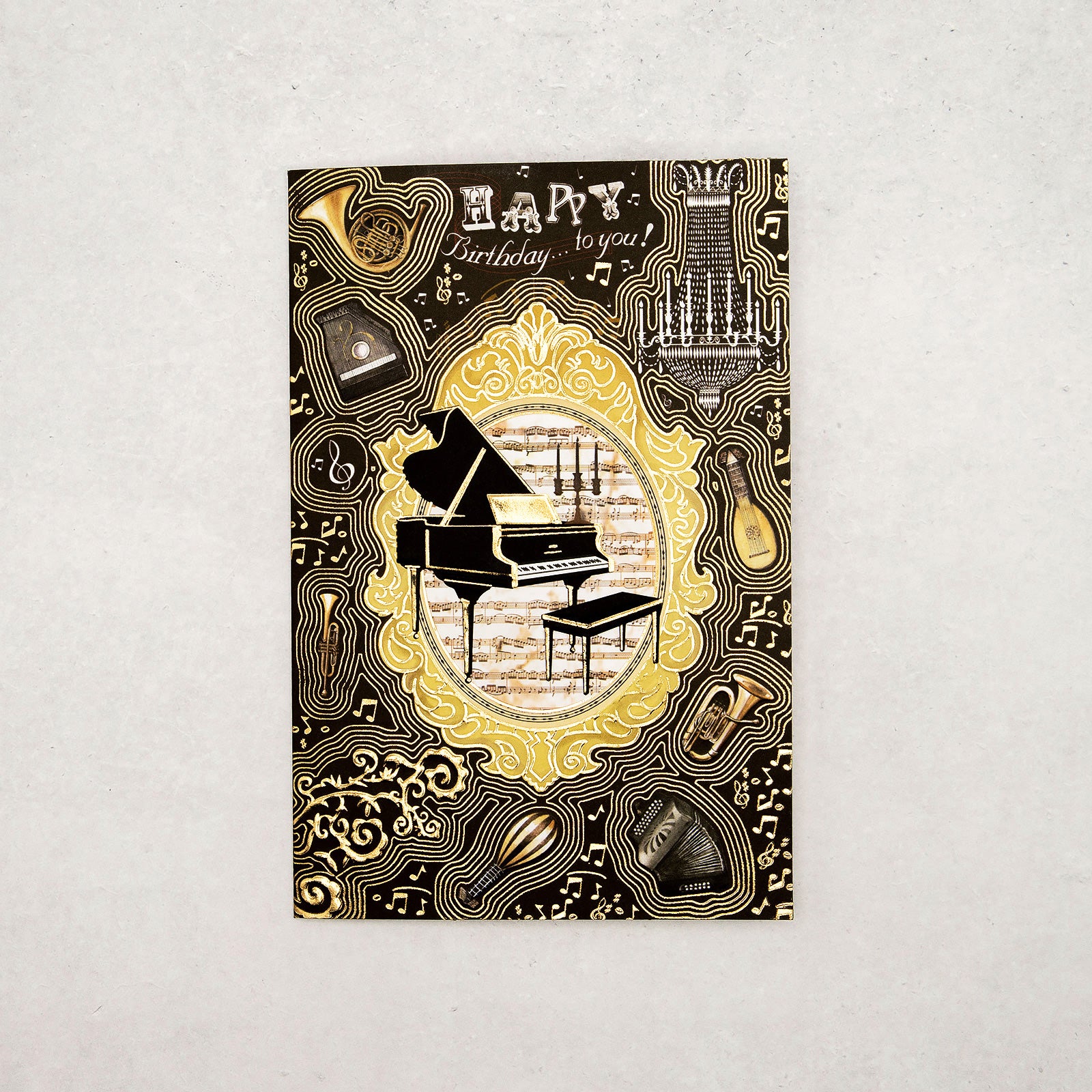 フランス　グリーティング カード 「グランドピアノと楽器」 音楽　Happy Birthday