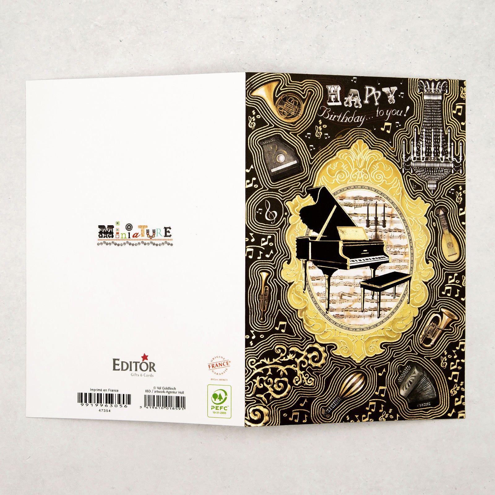 フランス　グリーティング カード 「グランドピアノと楽器」 音楽　Happy Birthday