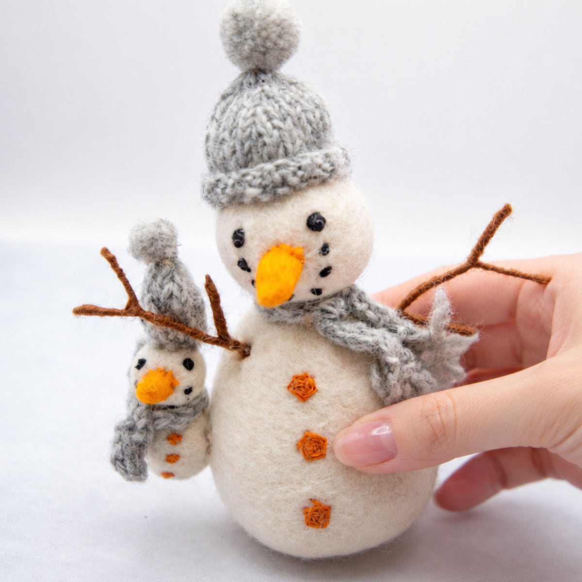 フェルト 親子雪だるま オブジェ
