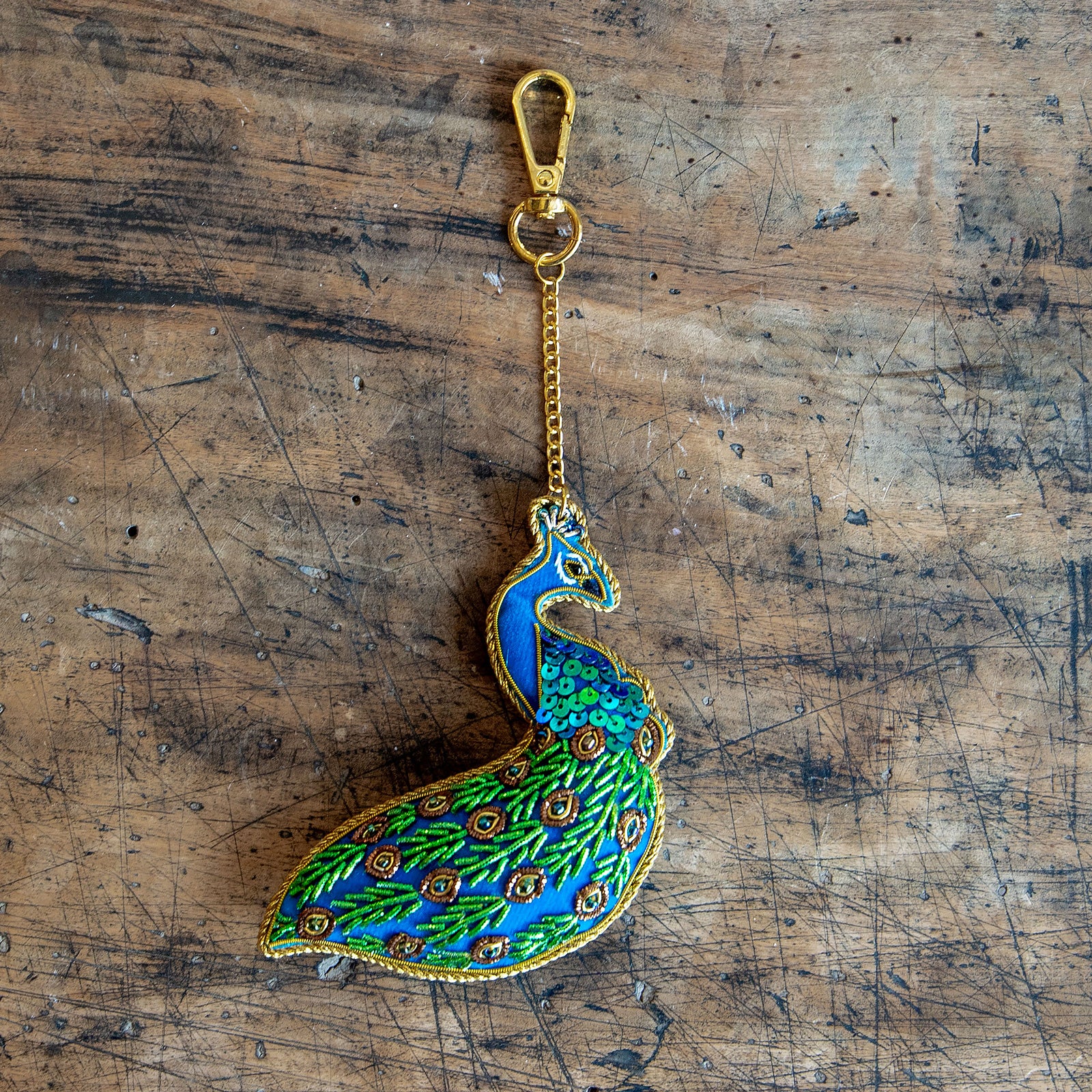 COTTAGE/コテージ　ザリ刺繍 キーホルダー ピーコック